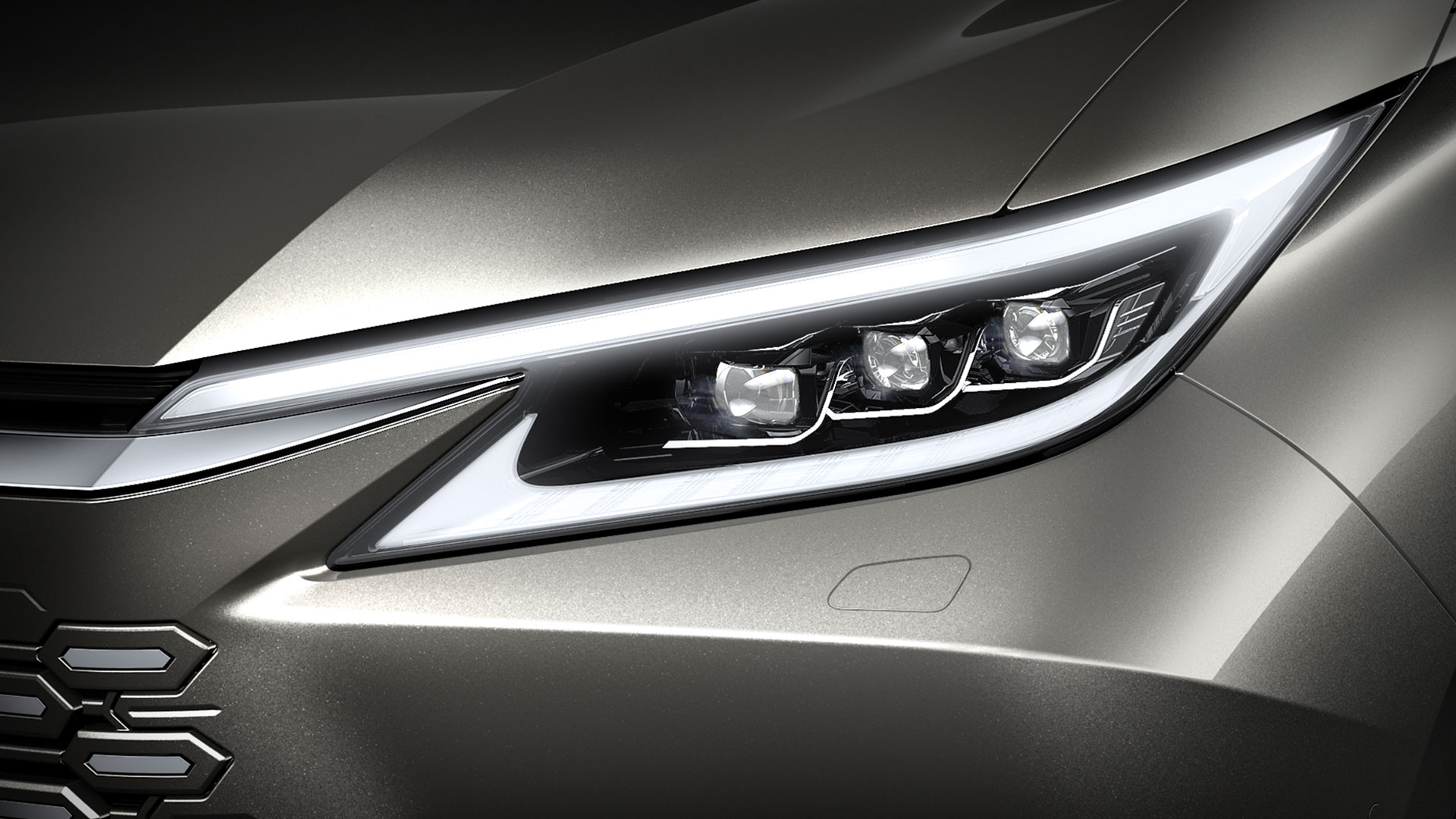 Close up of the head lamp on the Lexus LM 350h